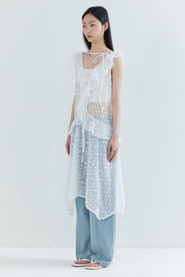 OPENING SUNSHINE - 민소매 원피스 - Ruffle Lace Layered Dress_White