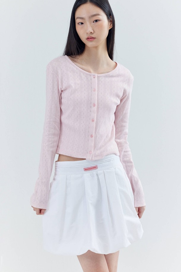 OPENING SUNSHINE - 베스트 - Eyelet Long sleeve Cropped Cardigan_Pink