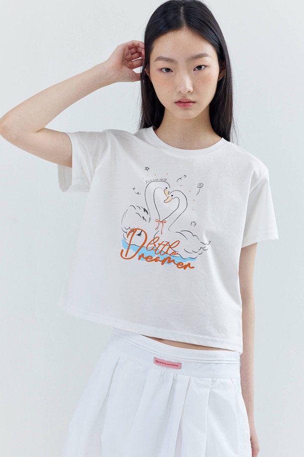 OPENING SUNSHINE - 반소매 티셔츠 - Coupled Swan crop T-shirts_White