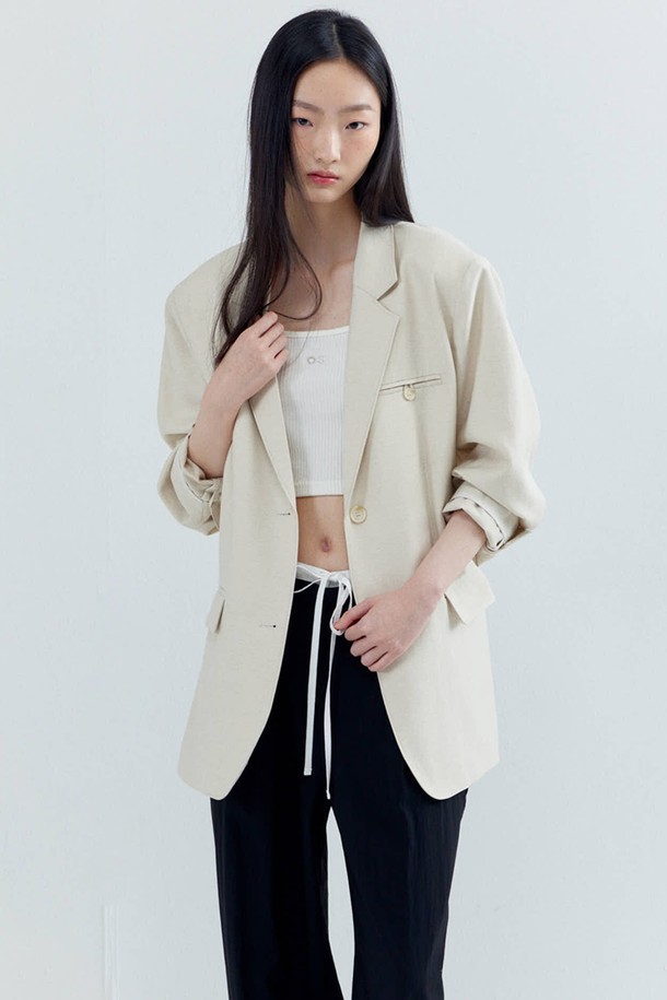 OPENING SUNSHINE - 자켓 - Over-fit Linen Back-opened Jacket_Beige