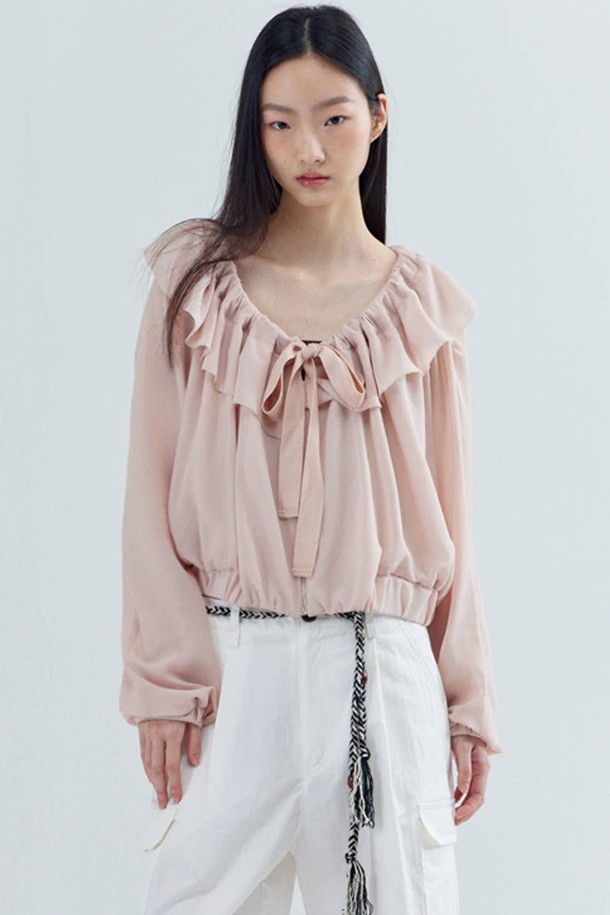 OPENING SUNSHINE - 자켓 - Ruffle Collar Shirring Chiffon Jacket_Fuzzy Pink