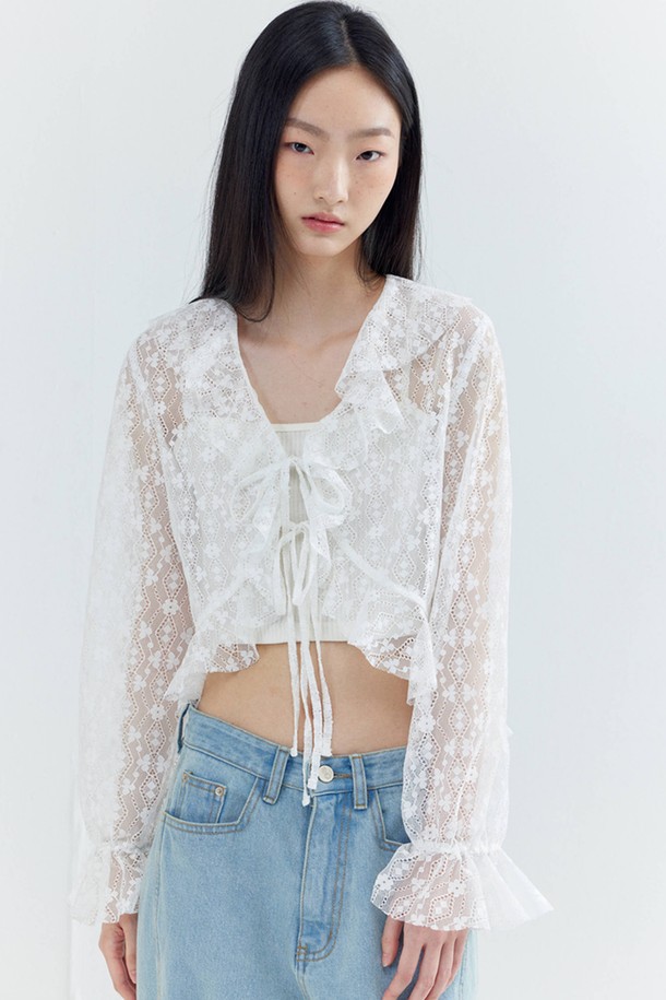 OPENING SUNSHINE - 블라우스 - Ruffle Lace Feminine Blouse_White