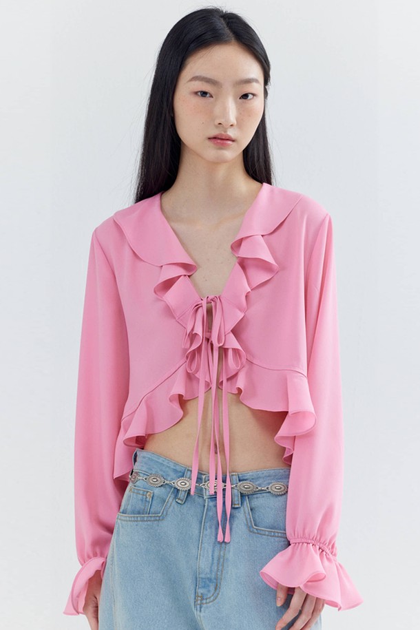 OPENING SUNSHINE - 블라우스 - Ruffle Feminine Chiffon Blouse_Pink