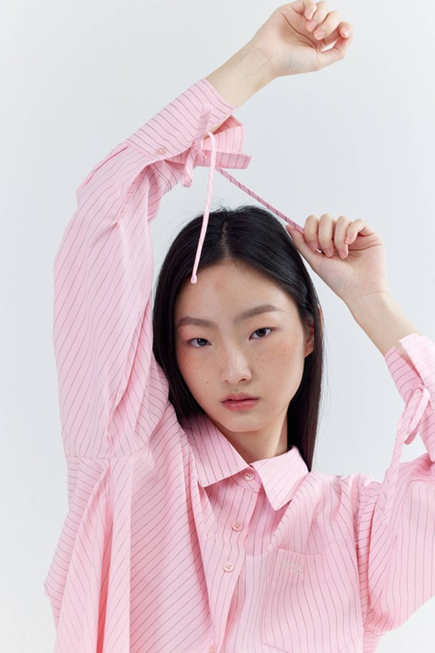 OPENING SUNSHINE - 셔츠 - Embroidery-pointed Stripe Ribbon Shirts_Pink