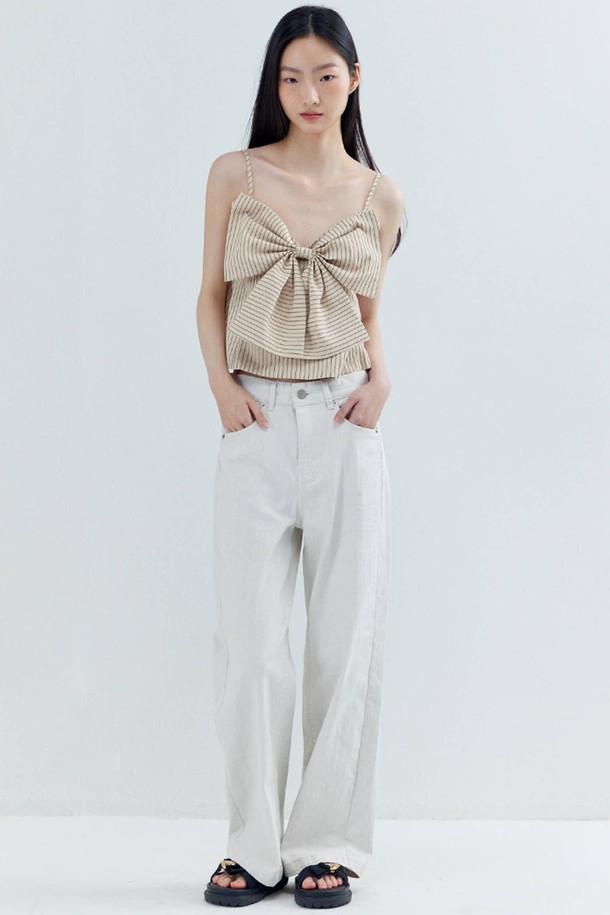 OPENING SUNSHINE - 베스트 - Big Ribbon Peplum Bustier_Stripe Beige