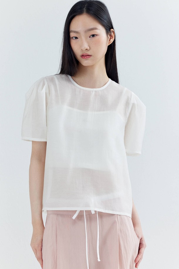 OPENING SUNSHINE - 블라우스 - Puff Sleeve Basic Short-sleeved Blouse_White