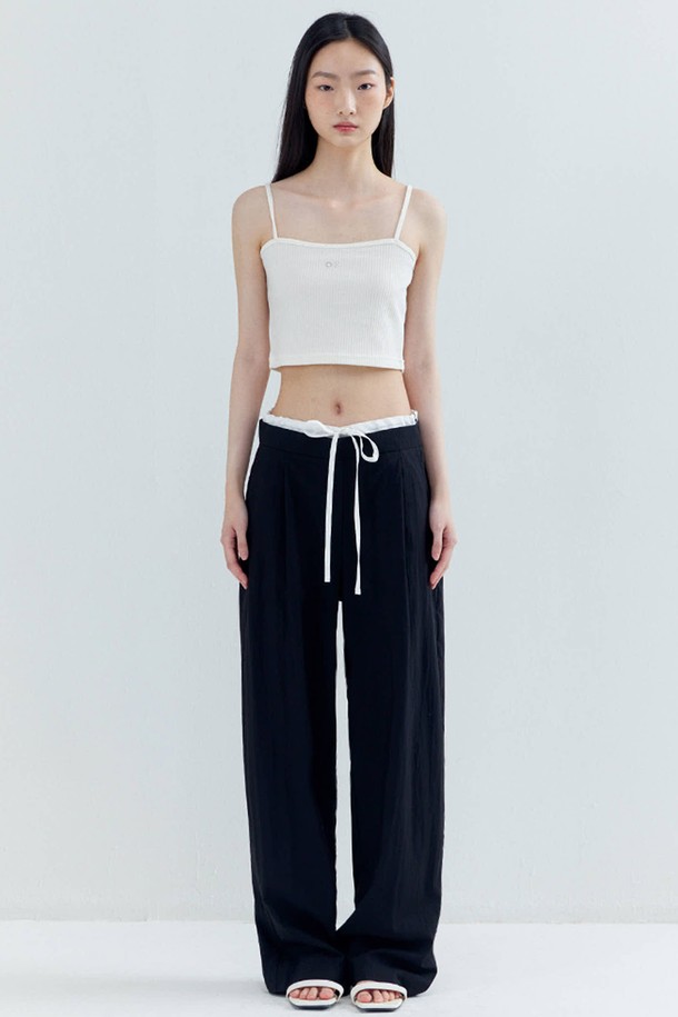 OPENING SUNSHINE - 롱/미디팬츠 - Double-waist Silky Wide Pants_Black