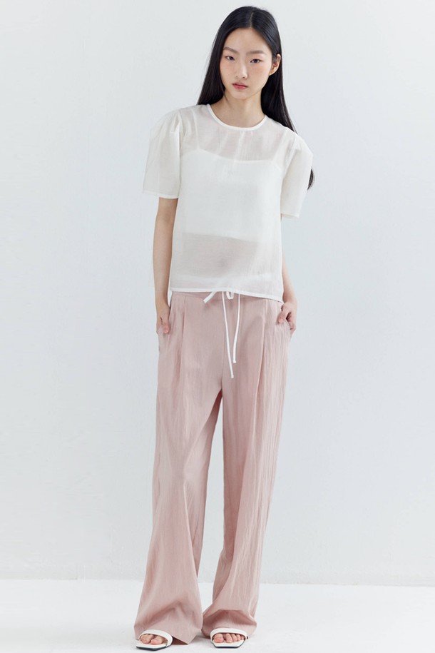 OPENING SUNSHINE - 롱/미디팬츠 - Double-waist Silky Wide Pants_Indie Pink