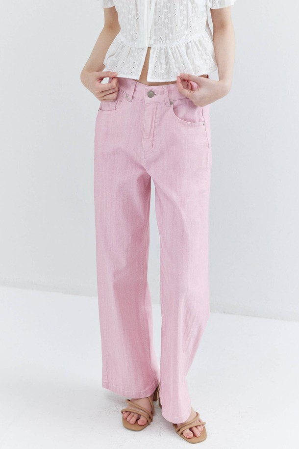 OPENING SUNSHINE - 롱/미디팬츠 - Semi Wide Color Denim Pants_Pink