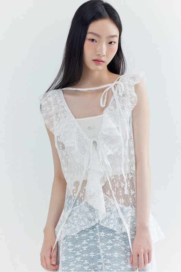 OPENING SUNSHINE - 민소매 원피스 - Ruffle Lace Layered Dress_White