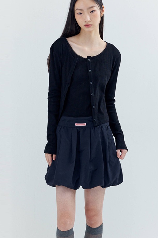 OPENING SUNSHINE - 베스트 - Eyelet Long sleeve Cropped Cardigan_Black