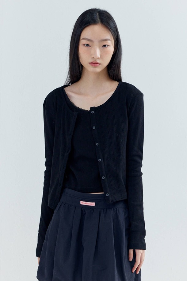 OPENING SUNSHINE - 베스트 - Set_Eyelet Sleeveless Cropped Top+Cardigan_Black