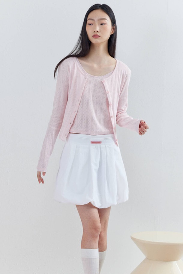 OPENING SUNSHINE - 베스트 - Set_Eyelet Sleeveless Cropped Top+Cardigan_Pink