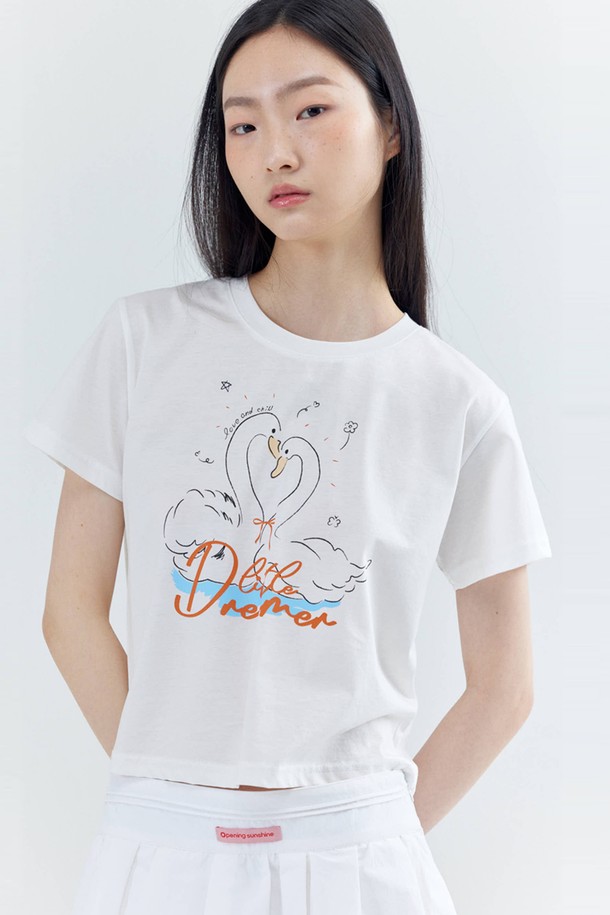 OPENING SUNSHINE - 반소매 티셔츠 - Coupled Swan crop T-shirts_White