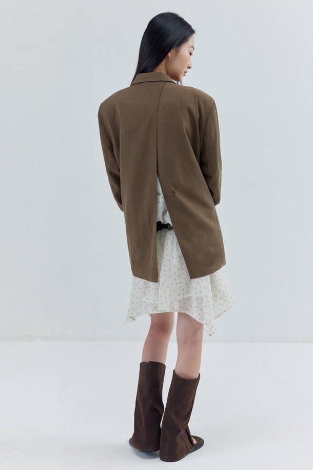 OPENING SUNSHINE - 자켓 - Over-fit Linen Back-opened Jacket_Brown