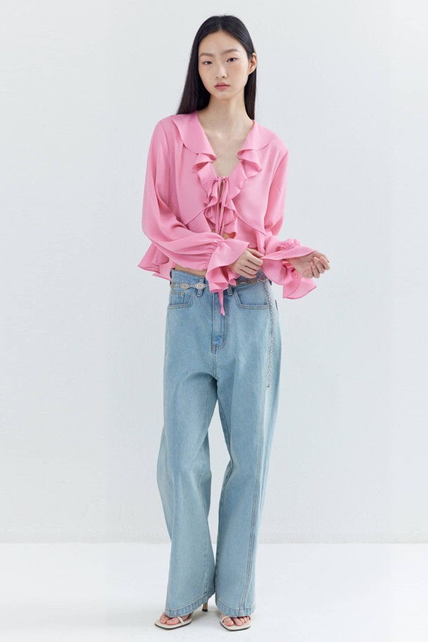 OPENING SUNSHINE - 블라우스 - Ruffle Feminine Chiffon Blouse_Pink