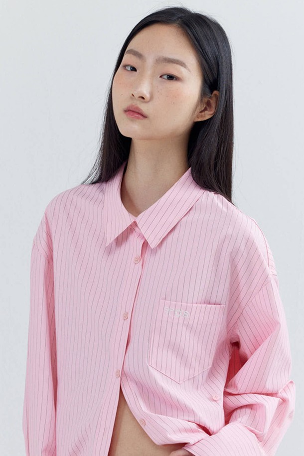 OPENING SUNSHINE - 셔츠 - Embroidery-pointed Stripe Ribbon Shirts_Pink