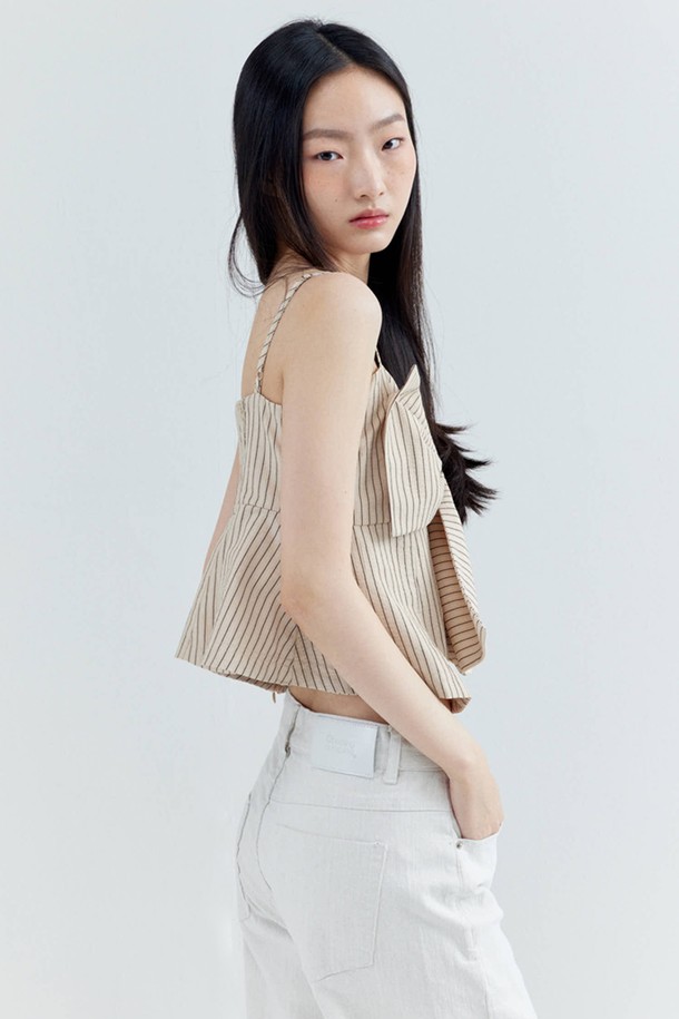 OPENING SUNSHINE - 베스트 - Big Ribbon Peplum Bustier_Stripe Beige