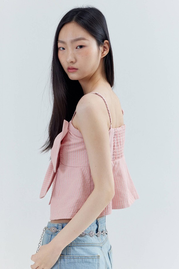 OPENING SUNSHINE - 베스트 - Big Ribbon Peplum Bustier_Stripe Pink