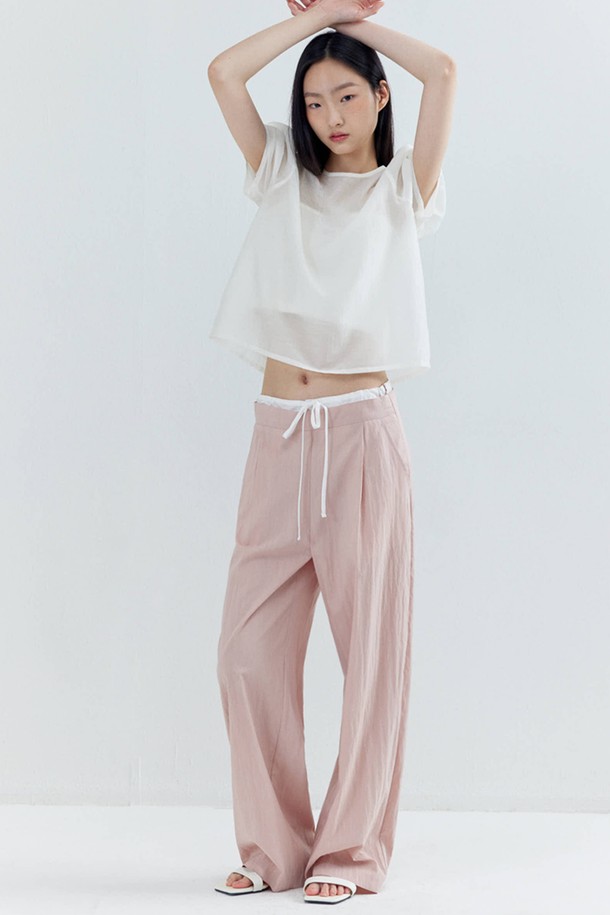 OPENING SUNSHINE - 롱/미디팬츠 - Double-waist Silky Wide Pants_Indie Pink