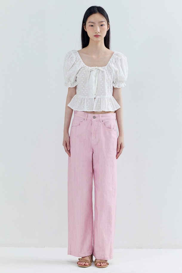 OPENING SUNSHINE - 롱/미디팬츠 - Semi Wide Color Denim Pants_Pink