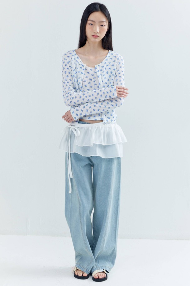 OPENING SUNSHINE - 베스트 - Eyelet Long sleeve Cropped Cardigan_Blue Flower