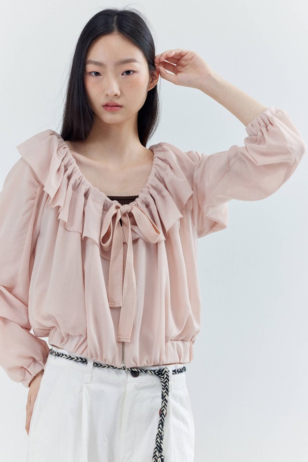 OPENING SUNSHINE - 자켓 - Ruffle Collar Shirring Chiffon Jacket_Fuzzy Pink