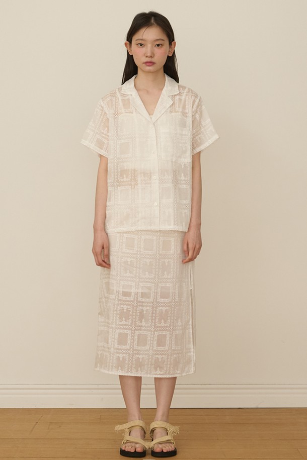 OPENING SUNSHINE - 셋업 - Set_See-through embroidered lace shirt+skirt