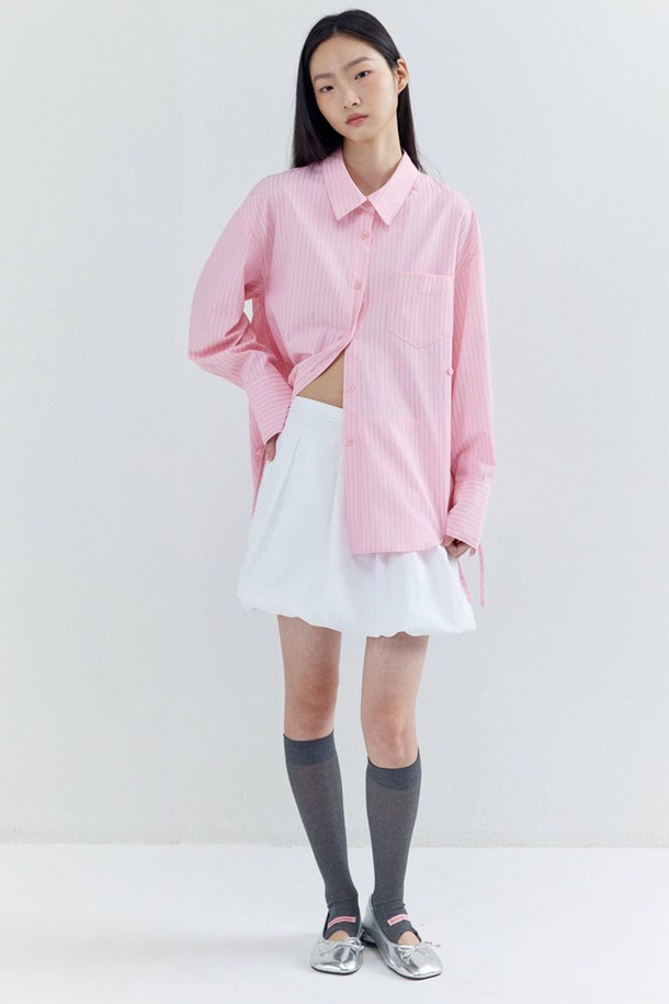 OPENING SUNSHINE - 셔츠 - Embroidery-pointed Stripe Ribbon Shirts_Pink