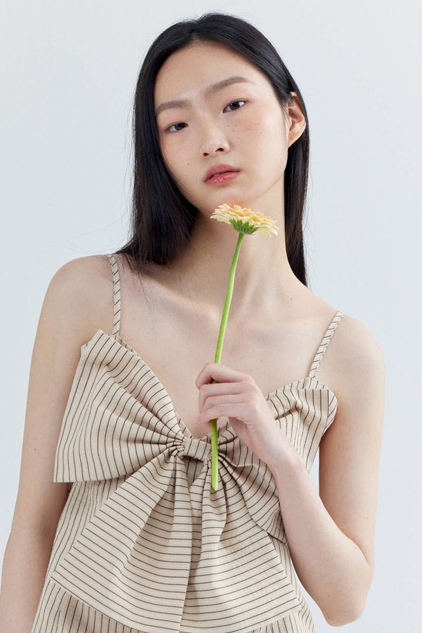 OPENING SUNSHINE - 베스트 - Big Ribbon Peplum Bustier_Stripe Beige