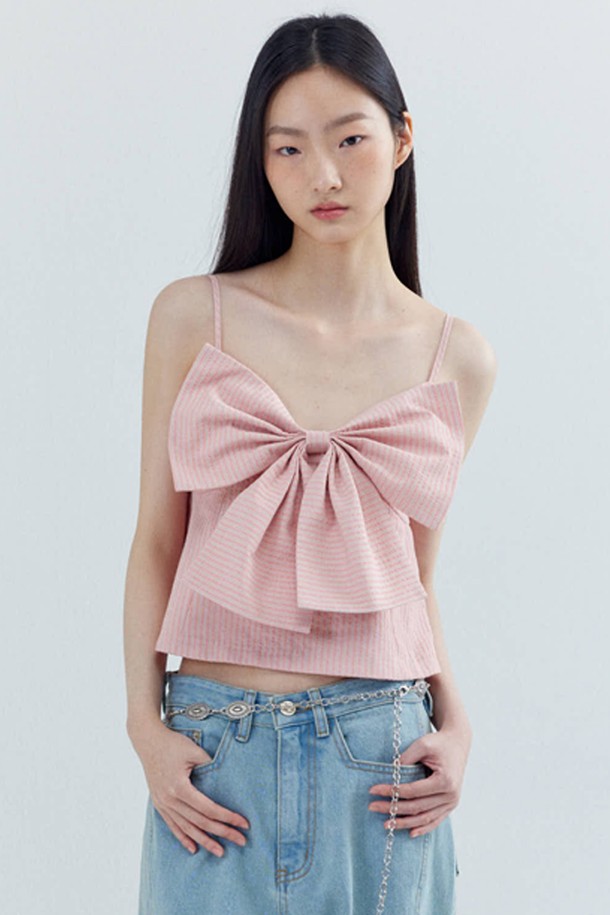 OPENING SUNSHINE - 베스트 - Big Ribbon Peplum Bustier_Stripe Pink