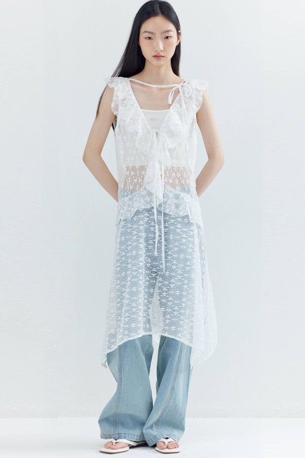 OPENING SUNSHINE - 민소매 원피스 - Ruffle Lace Layered Dress_White