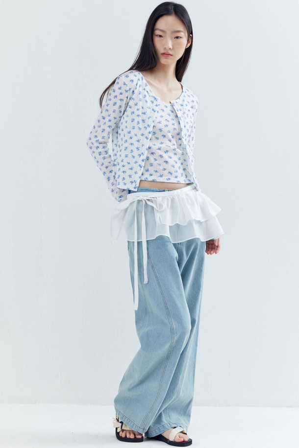 OPENING SUNSHINE - 베스트 - Eyelet Long sleeve Cropped Cardigan_Blue Flower