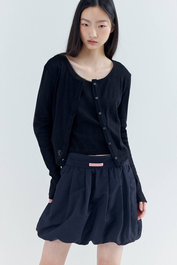 OPENING SUNSHINE - 베스트 - Set_Eyelet Sleeveless Cropped Top+Cardigan_Black