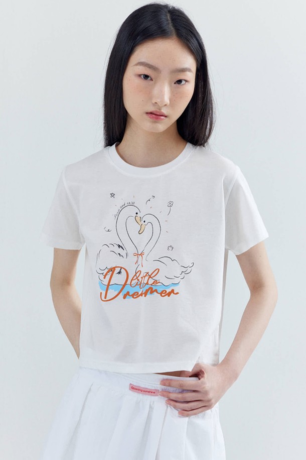 OPENING SUNSHINE - 반소매 티셔츠 - Coupled Swan crop T-shirts_White