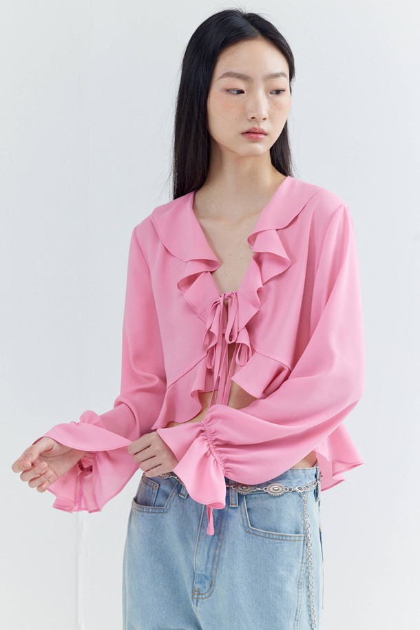 OPENING SUNSHINE - 블라우스 - Ruffle Feminine Chiffon Blouse_Pink