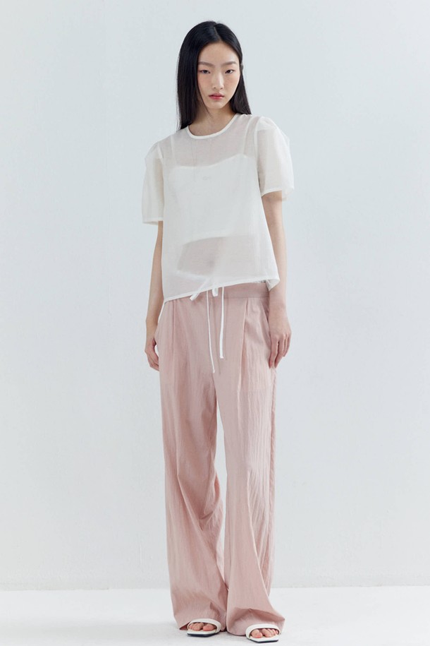 OPENING SUNSHINE - 롱/미디팬츠 - Double-waist Silky Wide Pants_Indie Pink