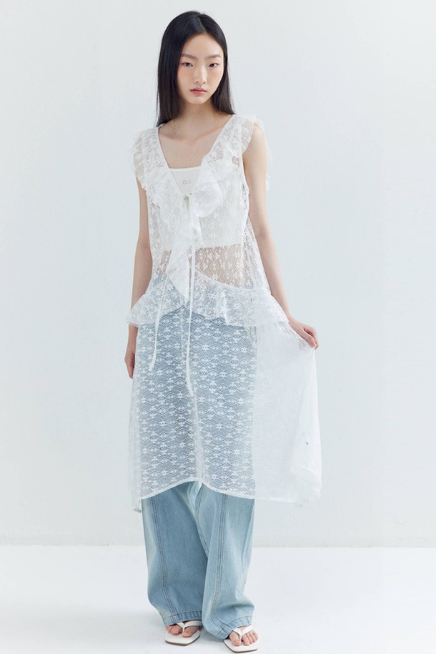 OPENING SUNSHINE - 민소매 원피스 - Ruffle Lace Layered Dress_White