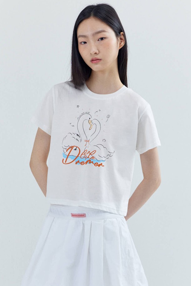 OPENING SUNSHINE - 반소매 티셔츠 - Coupled Swan crop T-shirts_White