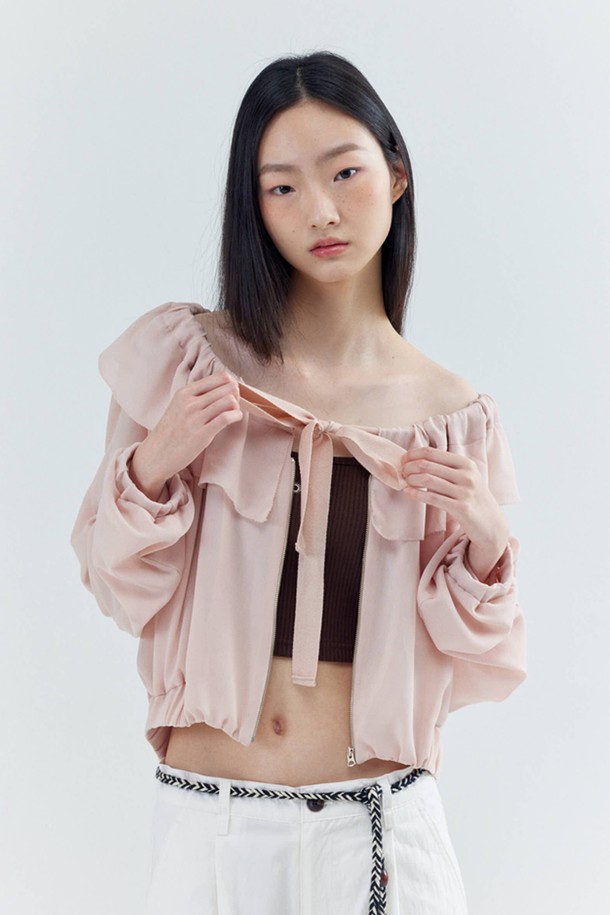 OPENING SUNSHINE - 자켓 - Ruffle Collar Shirring Chiffon Jacket_Fuzzy Pink