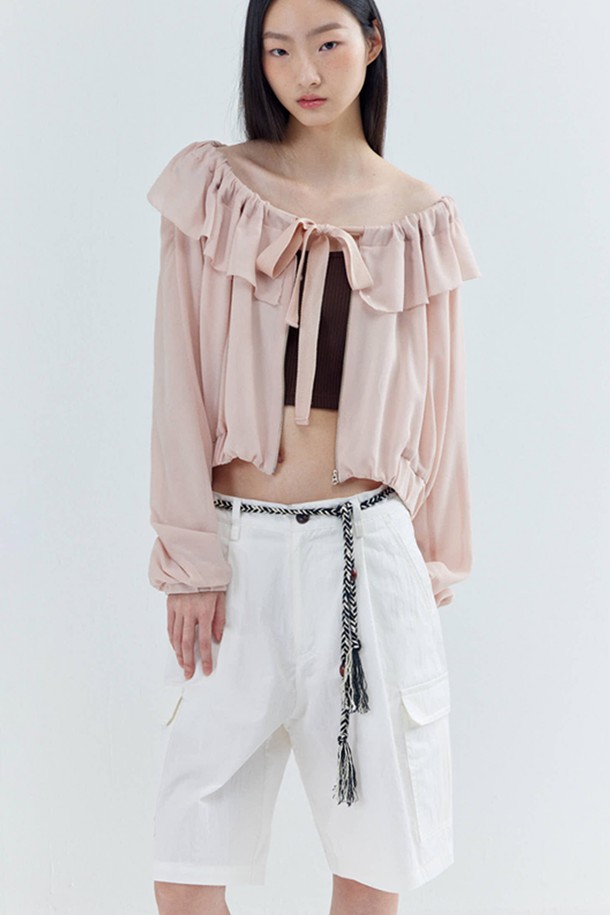 OPENING SUNSHINE - 자켓 - Ruffle Collar Shirring Chiffon Jacket_Fuzzy Pink