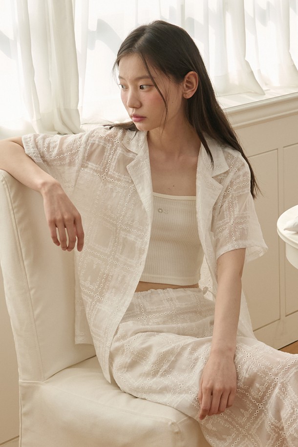 OPENING SUNSHINE - 셋업 - Set_See-through embroidered lace shirt+skirt