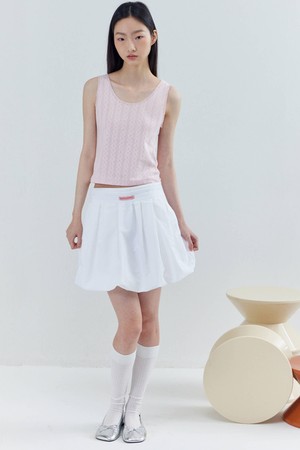 Pin-tuck Balloon Mini Skirt_White