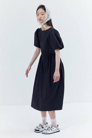 Balloon Sleeve Blooming Dress_Black