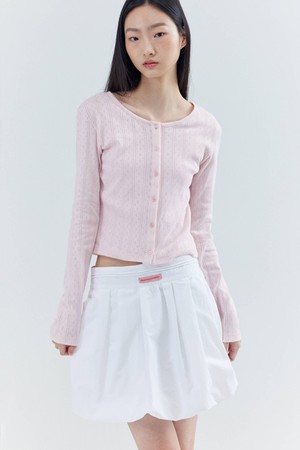 Eyelet Long sleeve Cropped Cardigan_Pink