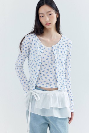 Set_Eyelet Sleeveless Cropped Top+Cardigan_Blue Flower