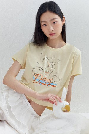 Coupled Swan crop T-shirts_Yellow