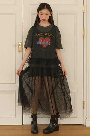 Dot See-through Long Layered Mash Dress_Black