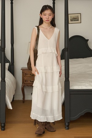 Sleeveless Ruffle Tiered Long Dress_White