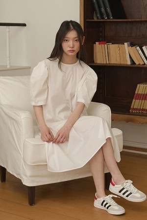 Back Ribbon Shirring Dress_White